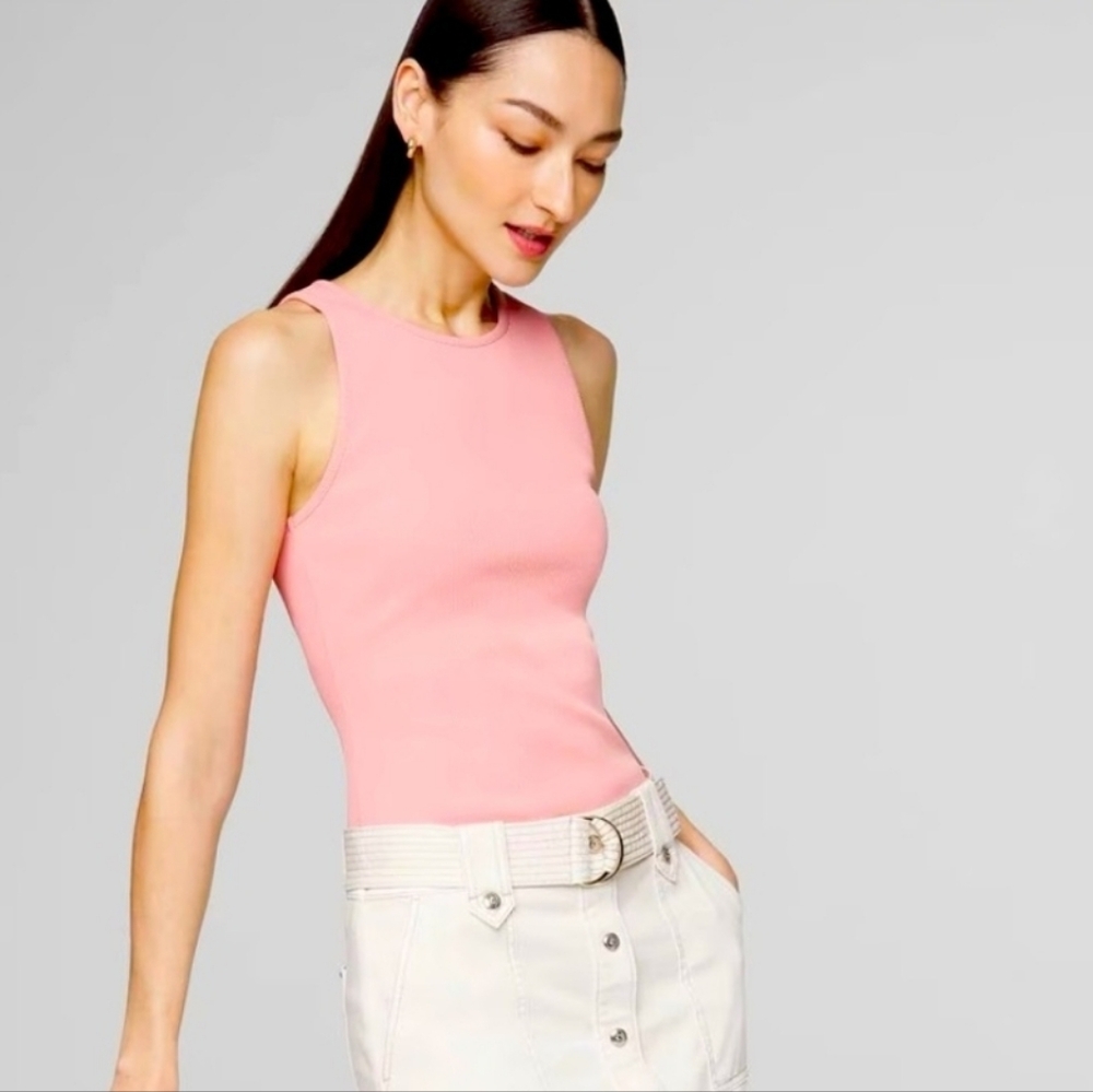 NWT White House Black Market WHBM For Me Ribbed Stretch Tank Top Rosette Pink XL